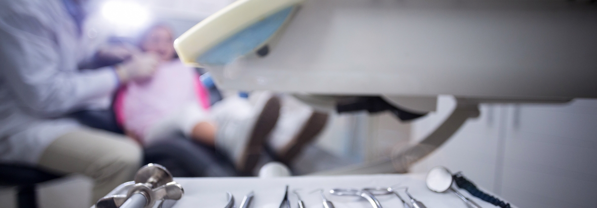 Dental tools arranged on a tray
