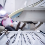 Dental tools arranged on a tray