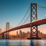 View of the Golden Gate Bridge at dusk