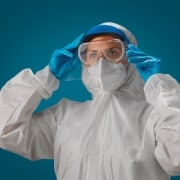 Medical professional in protective gear